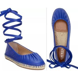 Lauren Ralph Lauren Women’s Blue Leather Cecilia Ankle-Tie Espadrille Flats 6.5